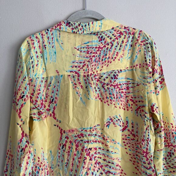 Lilly Pulitzer 100% Silk Top Yellow Printed Long Sleeve Blouse Colorful Size Med - Picture 8 of 12